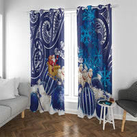 New Zealand Christmas In July Window Curtain Funny Santa Sheep Meri Kirihimete Blue LT14 With Grommets Blue - Polynesian Pride