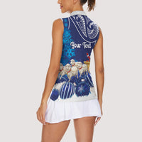 New Zealand Christmas In July Personalised Women Sleeveless Polo Shirt Funny Santa Sheep Meri Kirihimete Blue LT14 - Polynesian Pride