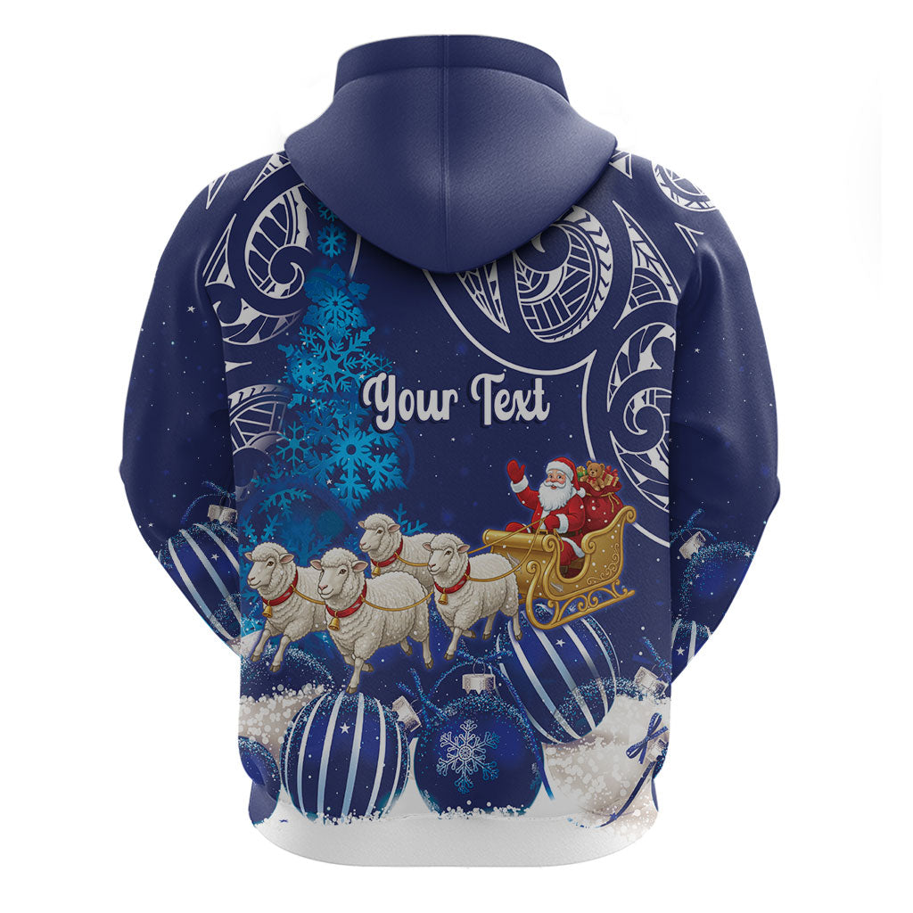 New Zealand Christmas In July Personalised Zip Hoodie Funny Santa Sheep Meri Kirihimete Blue LT14 - Polynesian Pride