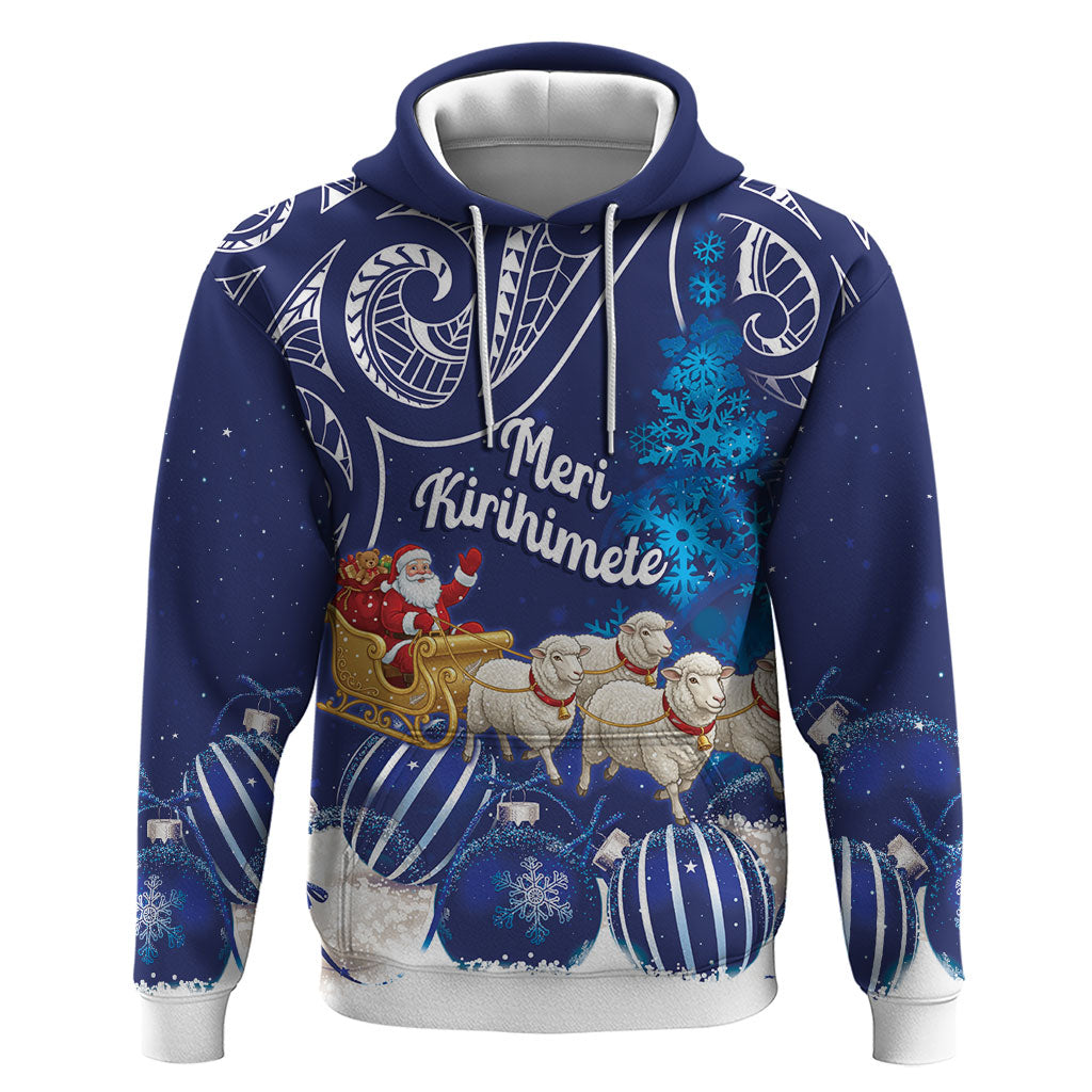 New Zealand Christmas In July Personalised Zip Hoodie Funny Santa Sheep Meri Kirihimete Blue LT14 Pullover Hoodie Blue - Polynesian Pride