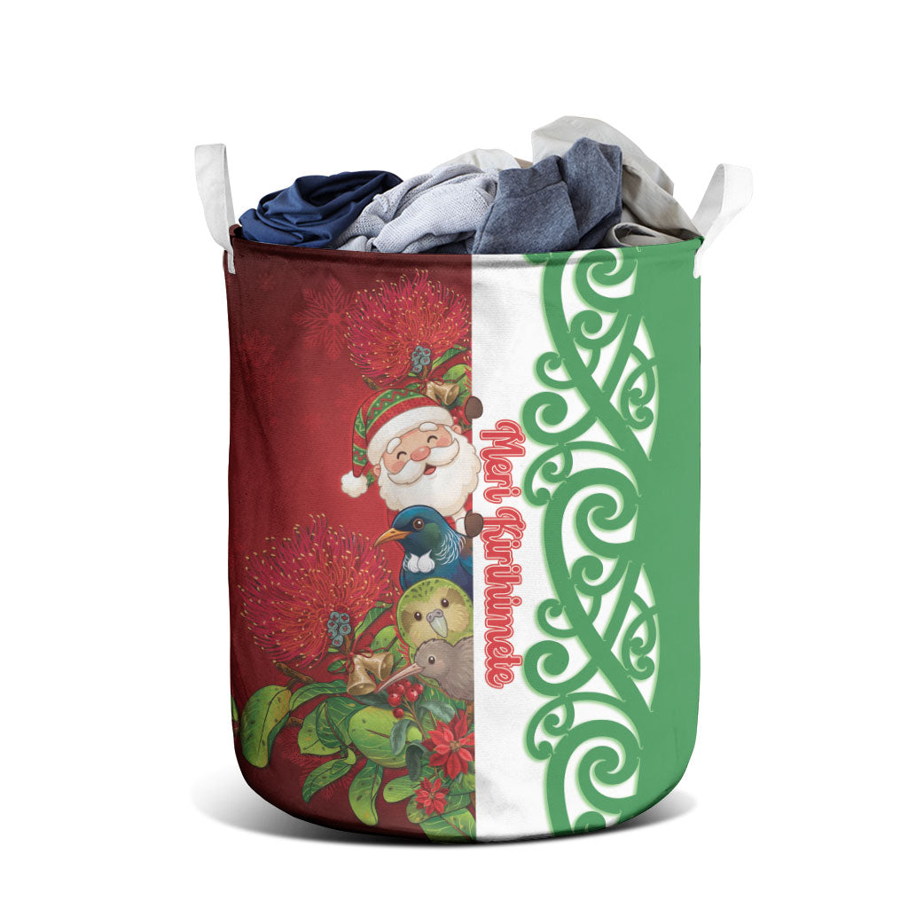 Meri Kirihimete New Zealand Laundry Basket Cute Santa NZ Animals and Pohutukawa LT14 - Polynesian Pride