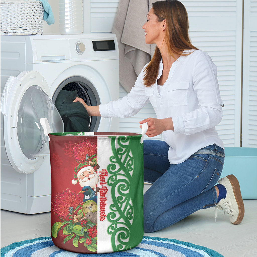 Meri Kirihimete New Zealand Laundry Basket Cute Santa NZ Animals and Pohutukawa LT14 - Polynesian Pride