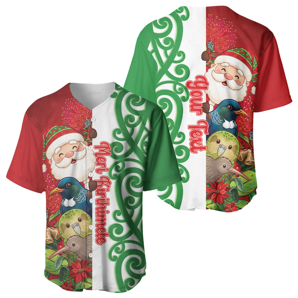 Meri Kirihimete New Zealand Personalised Baseball Jersey Cute Santa NZ Animals and Pohutukawa LT14 - Polynesian Pride