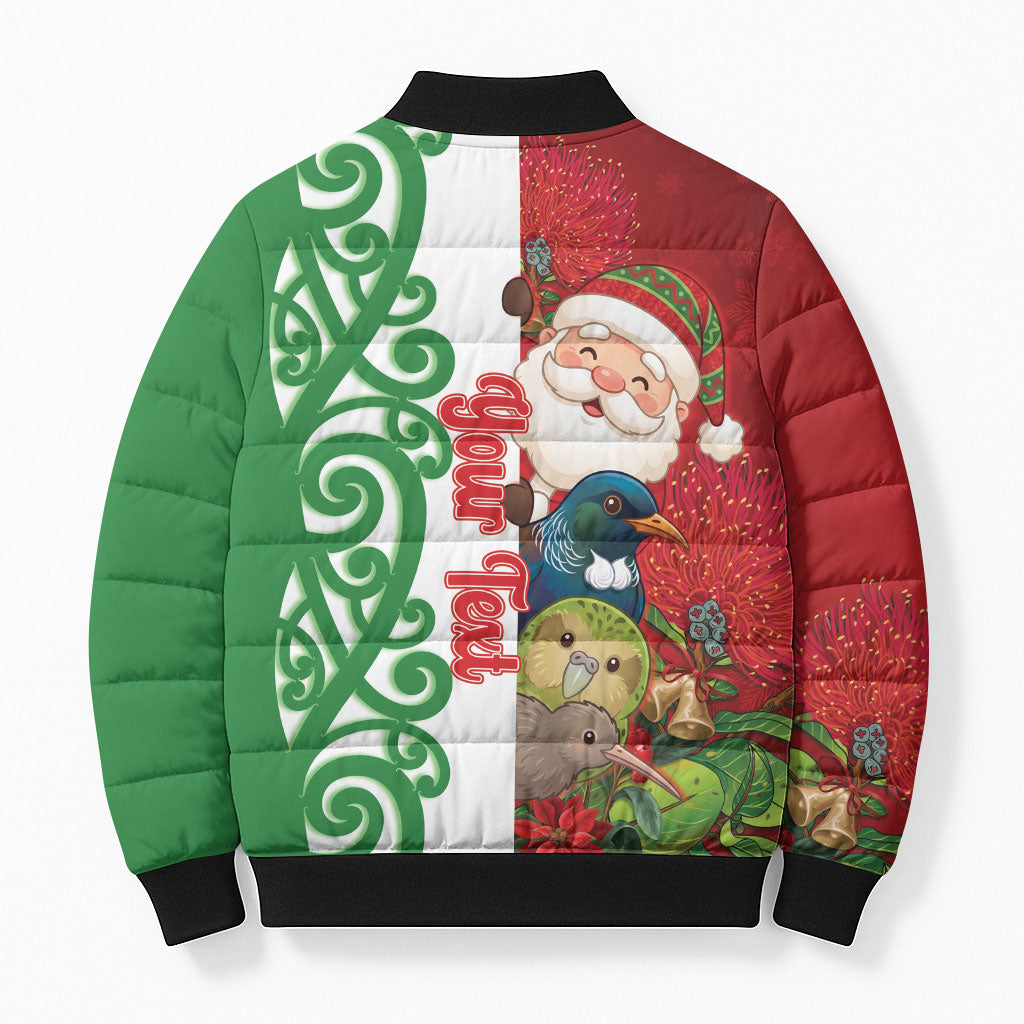Meri Kirihimete New Zealand Personalised Bomber Puffer Jacket Cute Santa NZ Animals and Pohutukawa LT14 - Polynesian Pride