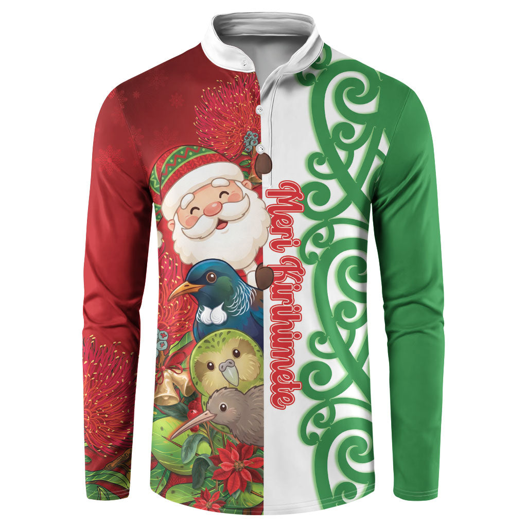 Meri Kirihimete New Zealand Personalised Button Sweatshirt Cute Santa NZ Animals and Pohutukawa LT14 Red - Polynesian Pride