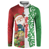Meri Kirihimete New Zealand Personalised Button Sweatshirt Cute Santa NZ Animals and Pohutukawa LT14 Red - Polynesian Pride