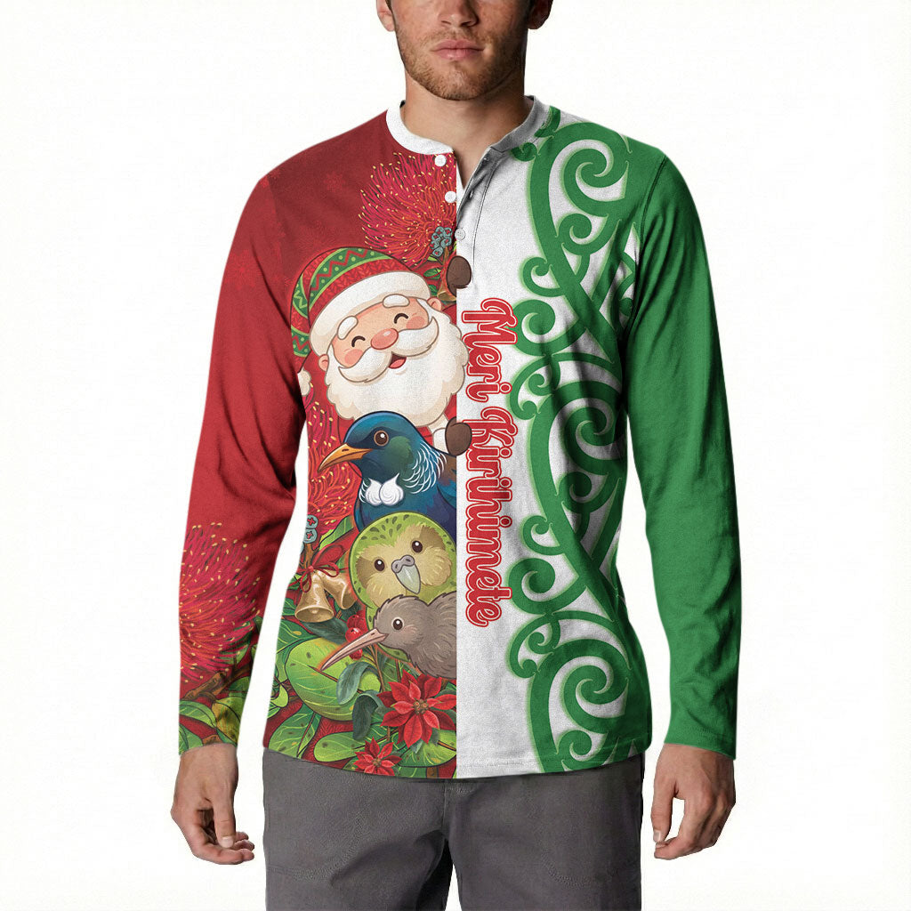 Meri Kirihimete New Zealand Personalised Button Sweatshirt Cute Santa NZ Animals and Pohutukawa LT14 - Polynesian Pride
