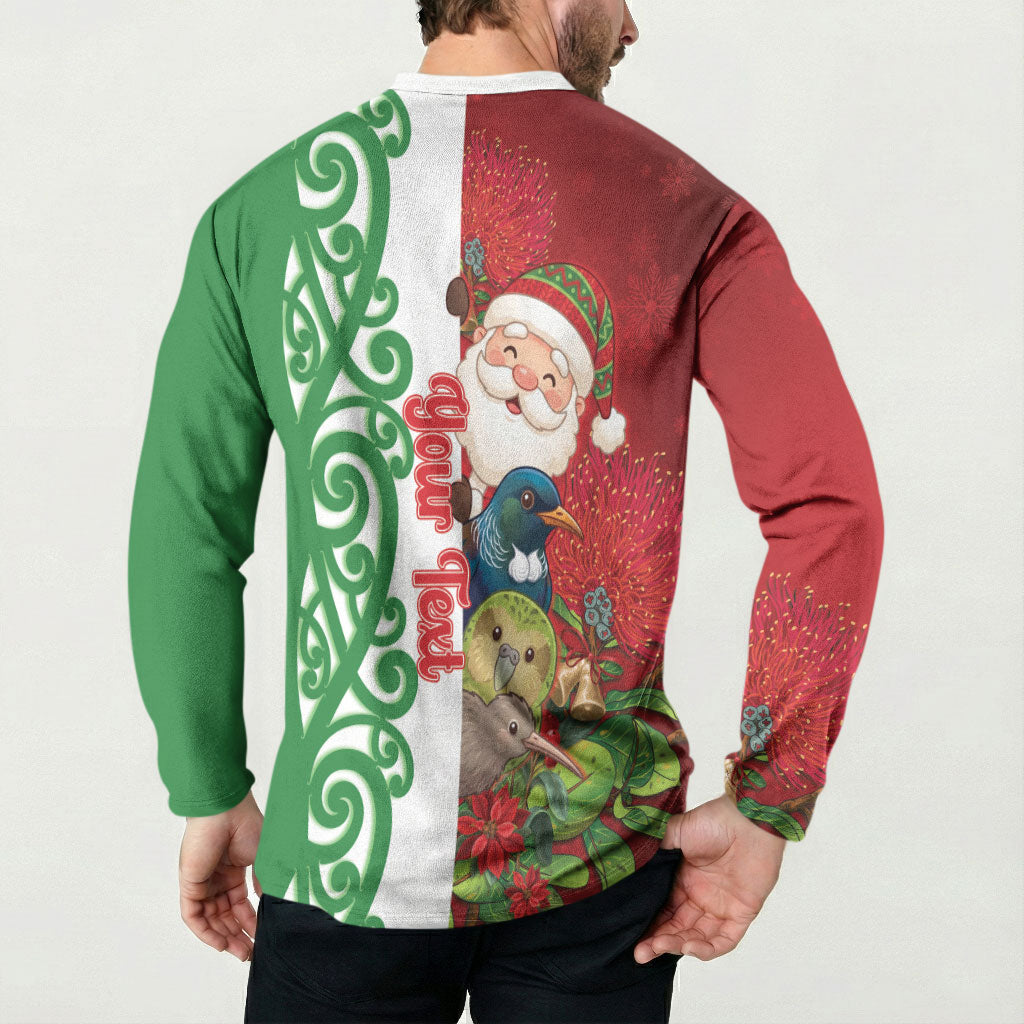 Meri Kirihimete New Zealand Personalised Button Sweatshirt Cute Santa NZ Animals and Pohutukawa LT14 - Polynesian Pride