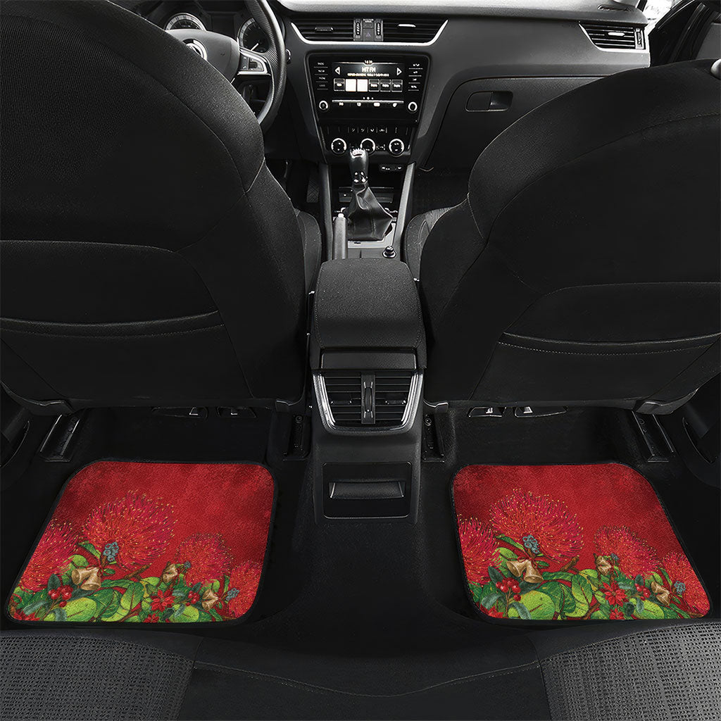 Meri Kirihimete New Zealand Personalised Car Mats Cute Santa NZ Animals and Pohutukawa LT14 Set 2pcs - Back Red - Polynesian Pride