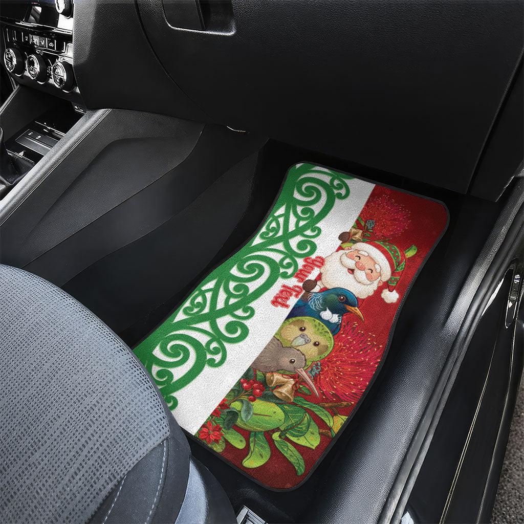 Meri Kirihimete New Zealand Personalised Car Mats Cute Santa NZ Animals and Pohutukawa LT14 - Polynesian Pride