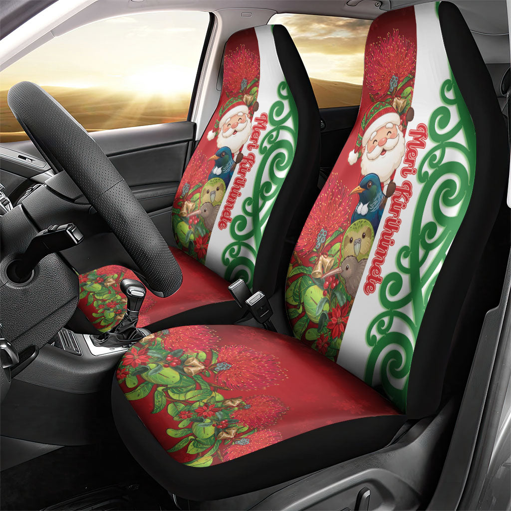 Meri Kirihimete New Zealand Car Seat Cover Cute Santa NZ Animals and Pohutukawa LT14 - Polynesian Pride