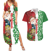 Meri Kirihimete New Zealand Personalised Couples Matching Summer Maxi Dress and Hawaiian Shirt Cute Santa NZ Animals and Pohutukawa LT14 Red - Polynesian Pride