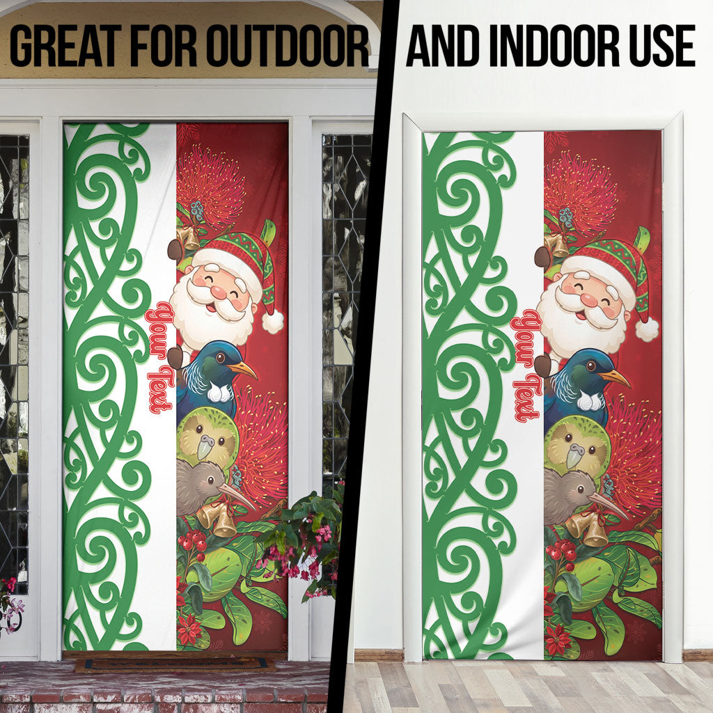Meri Kirihimete New Zealand Personalised Door Cover Cute Santa NZ Animals and Pohutukawa LT14 - Polynesian Pride