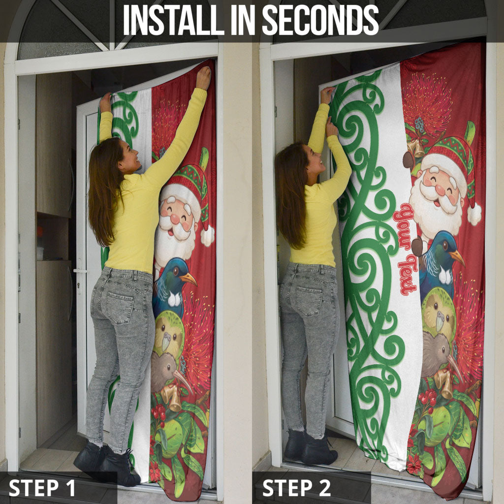 Meri Kirihimete New Zealand Personalised Door Cover Cute Santa NZ Animals and Pohutukawa LT14 - Polynesian Pride