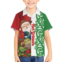 Meri Kirihimete New Zealand Personalised Family Matching Mermaid Dress and Hawaiian Shirt Cute Santa NZ Animals and Pohutukawa LT14 Son's Shirt Red - Polynesian Pride