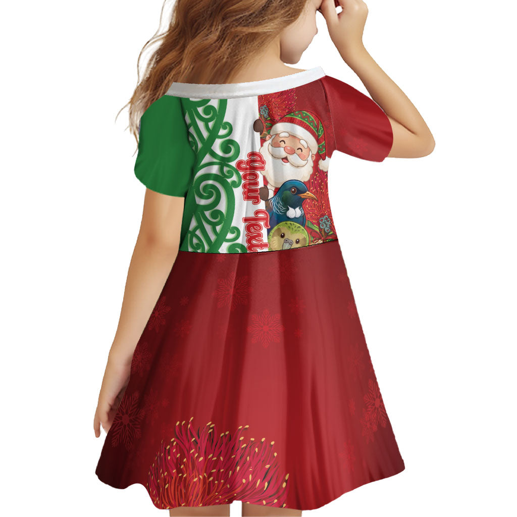 Meri Kirihimete New Zealand Personalised Family Matching Off The Shoulder Long Sleeve Dress and Hawaiian Shirt Cute Santa NZ Animals and Pohutukawa LT14 - Polynesian Pride