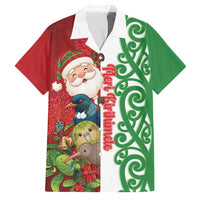 Meri Kirihimete New Zealand Personalised Family Matching Off The Shoulder Long Sleeve Dress and Hawaiian Shirt Cute Santa NZ Animals and Pohutukawa LT14 Dad's Shirt - Short Sleeve Red - Polynesian Pride