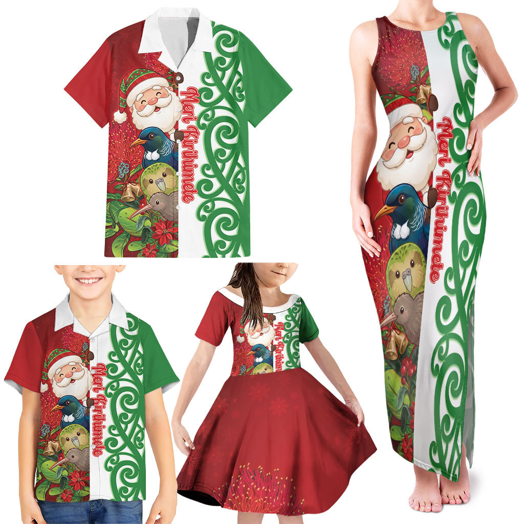 Meri Kirihimete New Zealand Personalised Family Matching Tank Maxi Dress and Hawaiian Shirt Cute Santa NZ Animals and Pohutukawa LT14 - Polynesian Pride