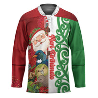Meri Kirihimete New Zealand Personalised Hockey Jersey Cute Santa NZ Animals and Pohutukawa LT14 Unisex Red - Polynesian Pride