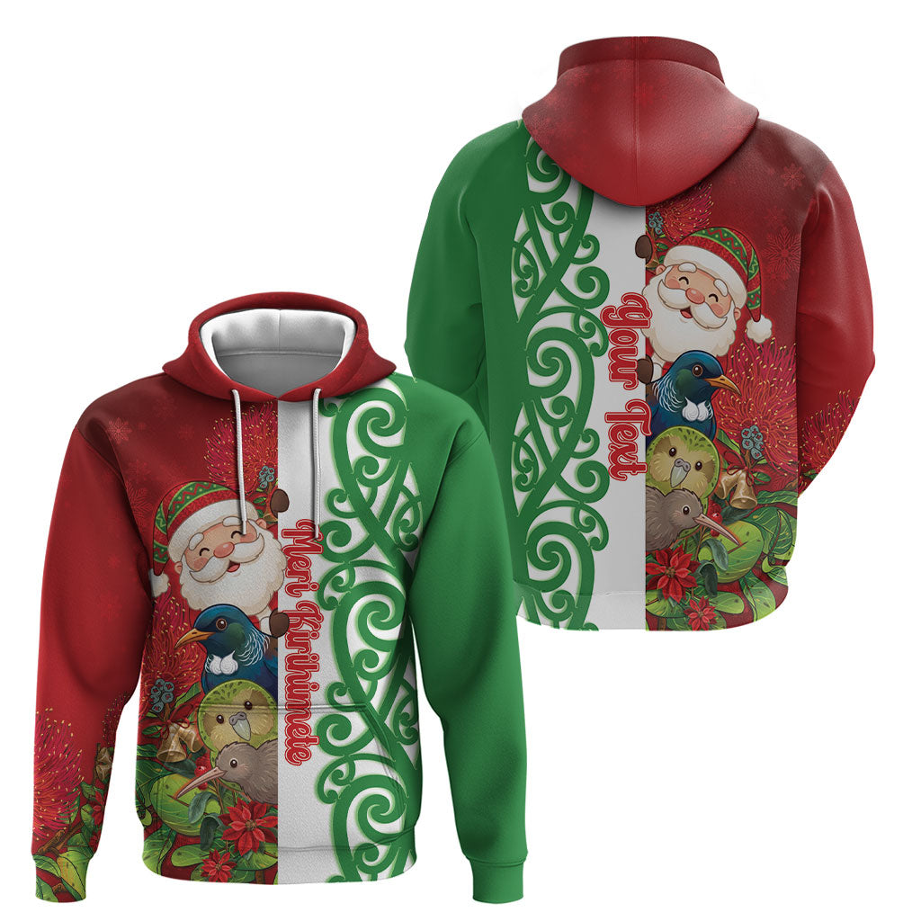 Meri Kirihimete New Zealand Personalised Hoodie Cute Santa NZ Animals and Pohutukawa LT14 - Polynesian Pride