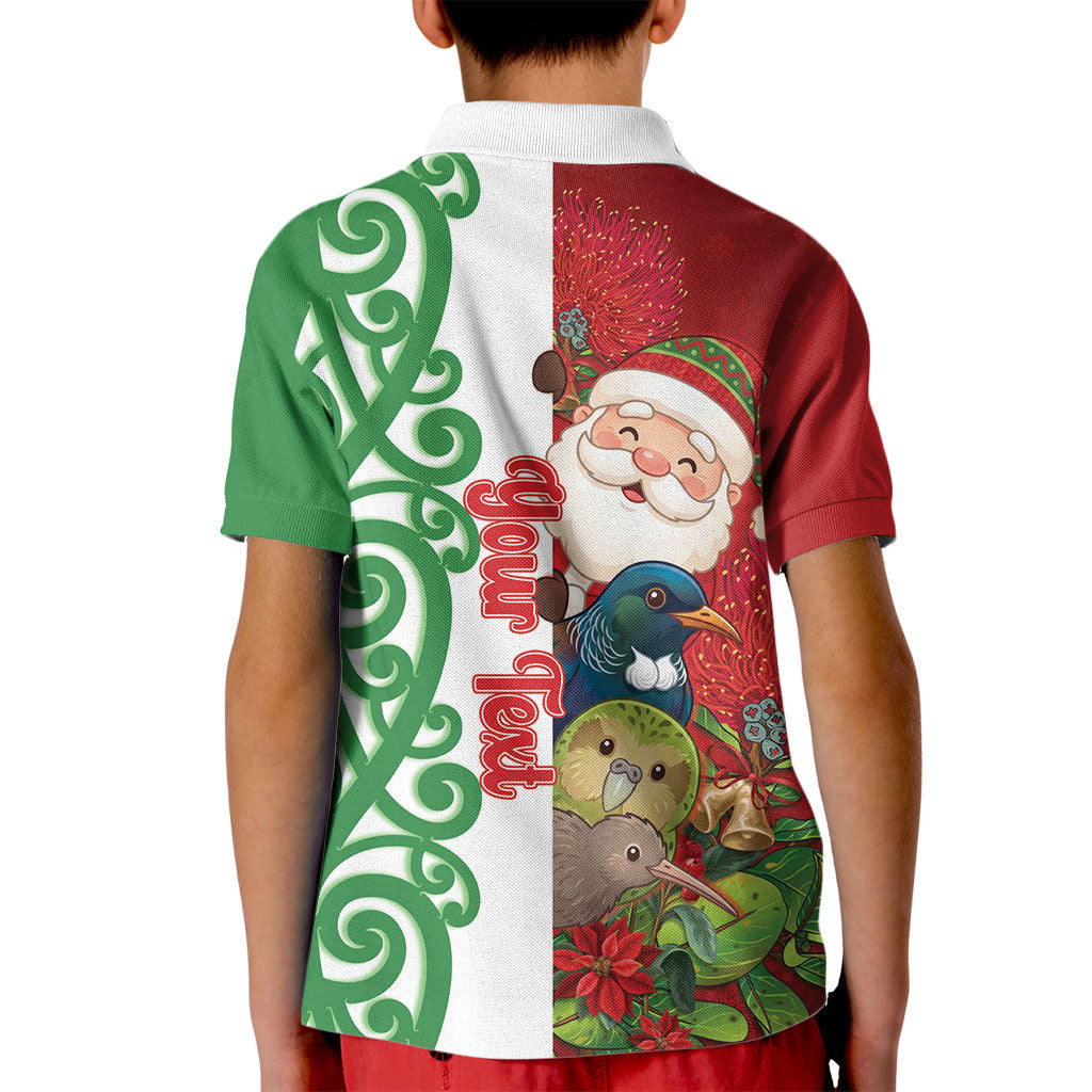 Meri Kirihimete New Zealand Personalised Kid Polo Shirt Cute Santa NZ Animals and Pohutukawa LT14 - Polynesian Pride