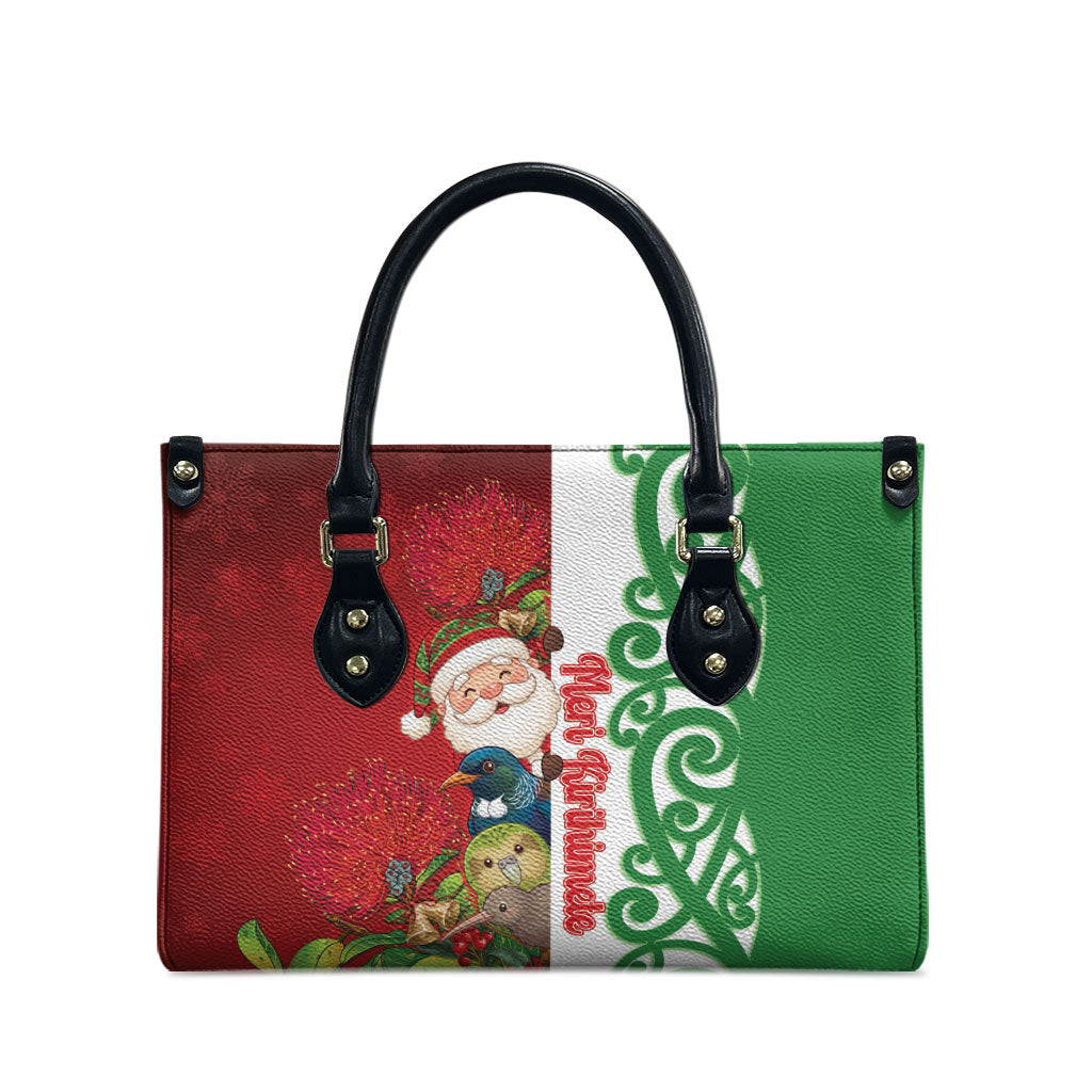 Meri Kirihimete New Zealand Leather Bag Cute Santa NZ Animals and Pohutukawa LT14 - Polynesian Pride