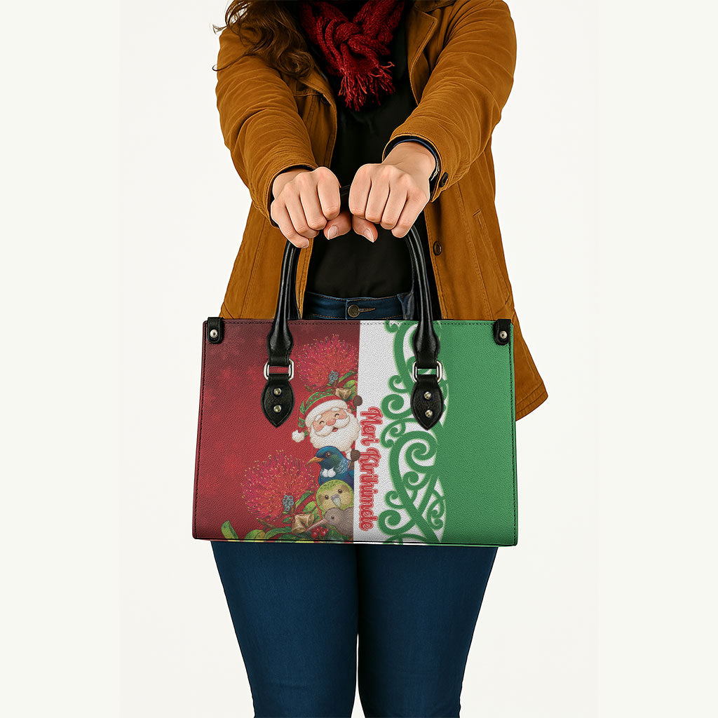 Meri Kirihimete New Zealand Leather Bag Cute Santa NZ Animals and Pohutukawa LT14 - Polynesian Pride