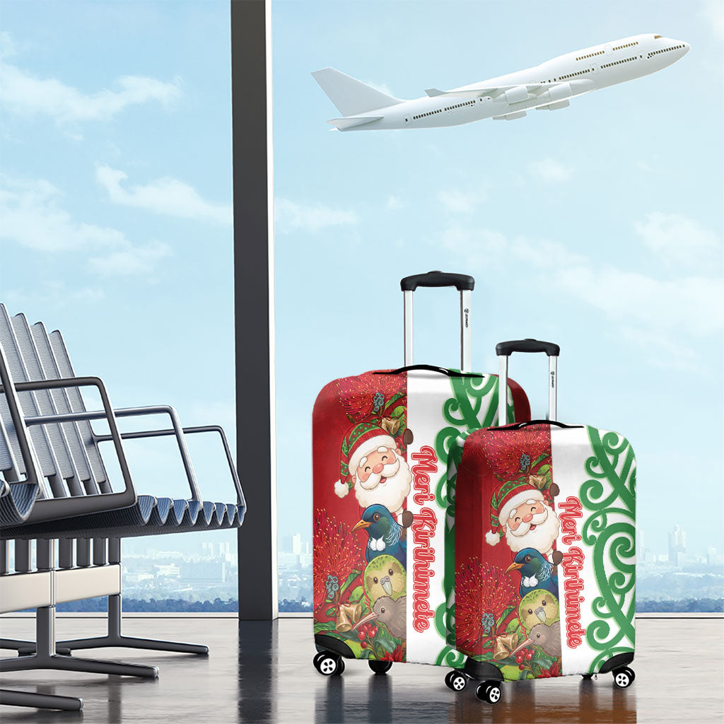 Meri Kirihimete New Zealand Luggage Cover Cute Santa NZ Animals and Pohutukawa LT14 - Polynesian Pride