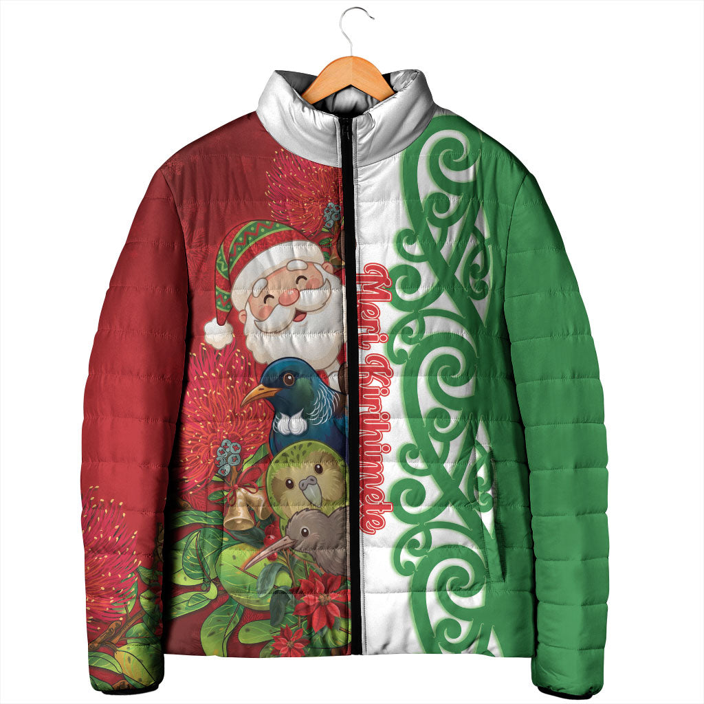 Meri Kirihimete New Zealand Personalised Padded Jacket Cute Santa NZ Animals and Pohutukawa LT14 - Polynesian Pride