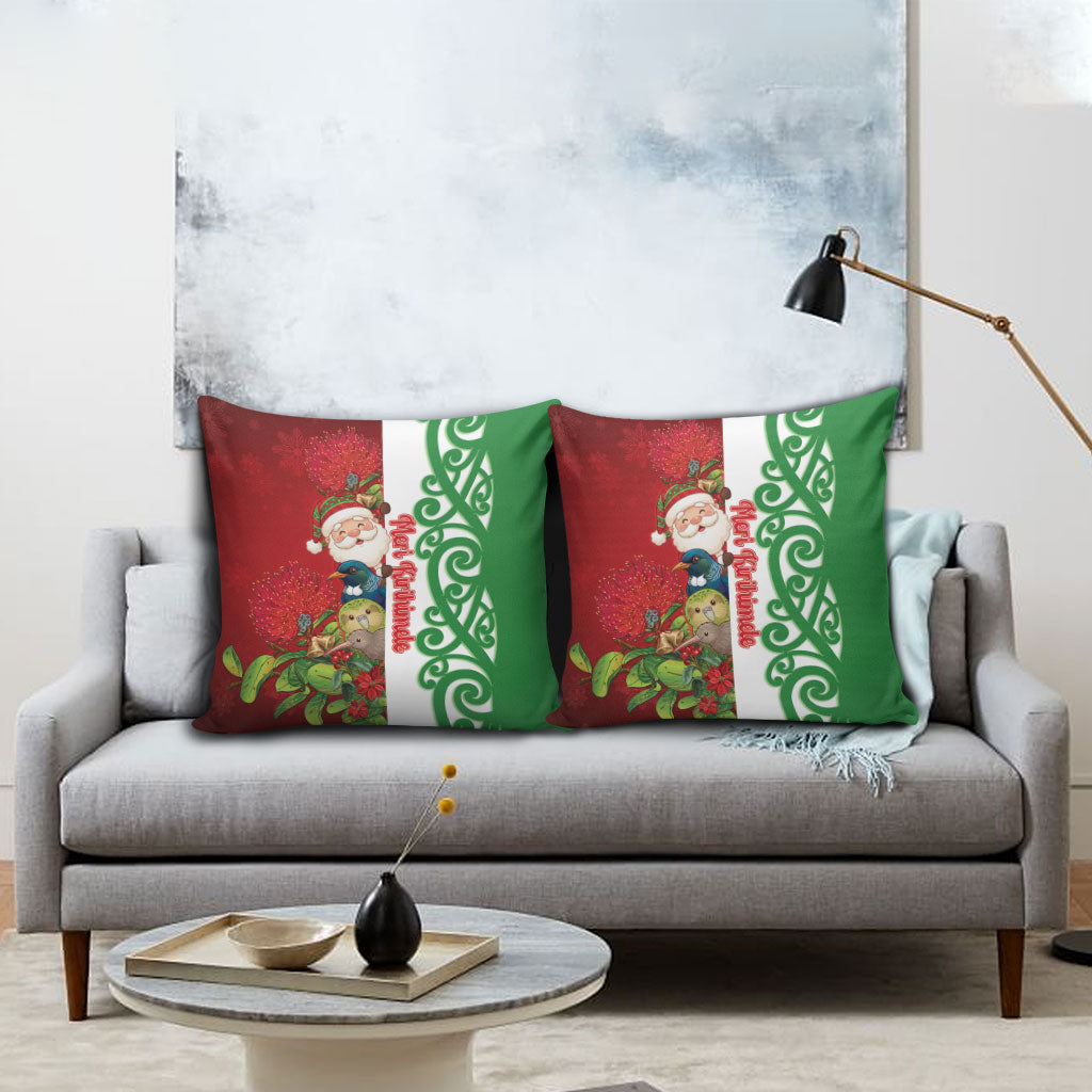Meri Kirihimete New Zealand Pillow Cover Cute Santa NZ Animals and Pohutukawa LT14 - Polynesian Pride