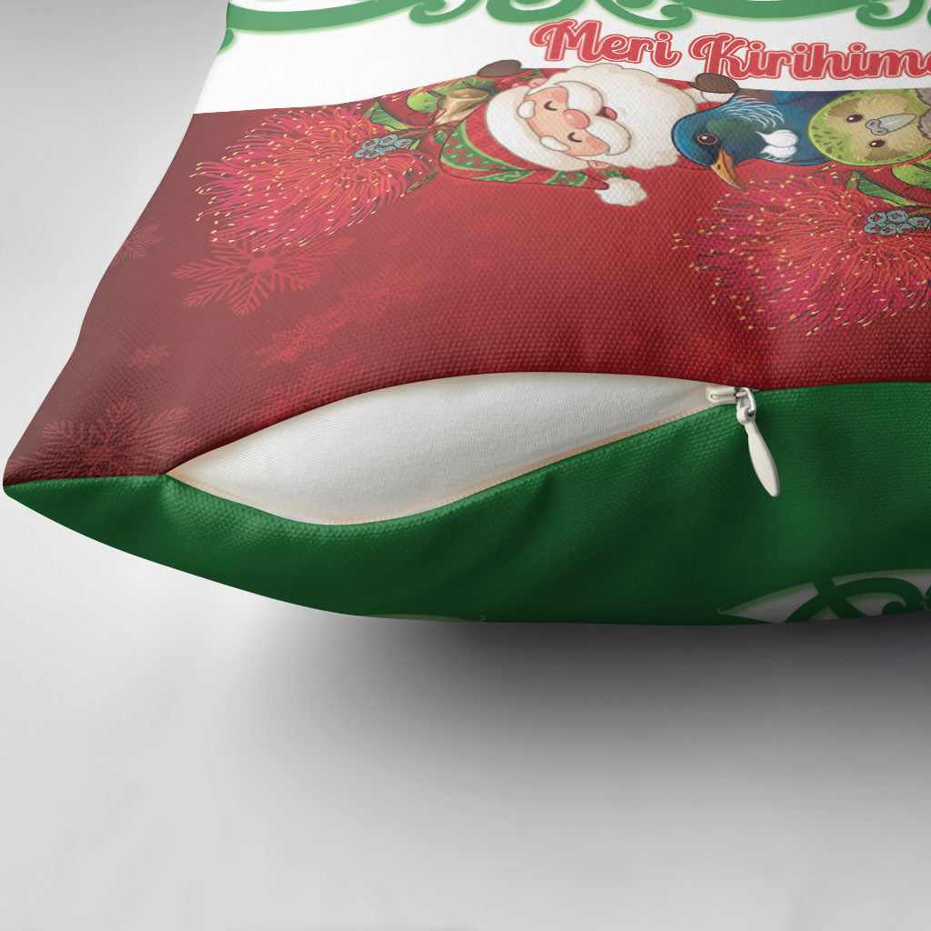 Meri Kirihimete New Zealand Pillow Cover Cute Santa NZ Animals and Pohutukawa LT14 - Polynesian Pride