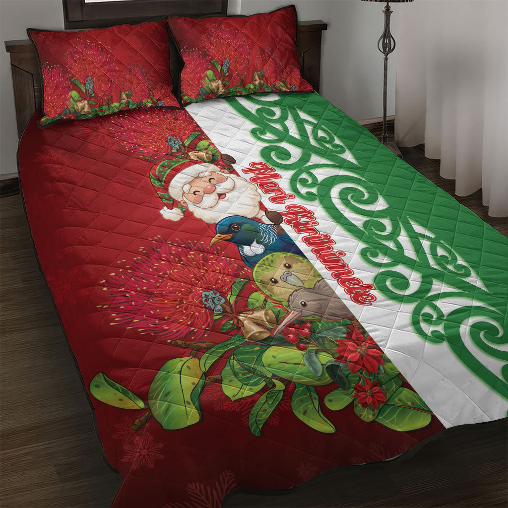 Meri Kirihimete New Zealand Quilt Bed Set Cute Santa NZ Animals and Pohutukawa LT14 Red - Polynesian Pride