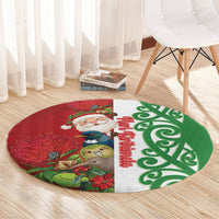 Meri Kirihimete New Zealand Round Carpet Cute Santa NZ Animals and Pohutukawa LT14 - Polynesian Pride