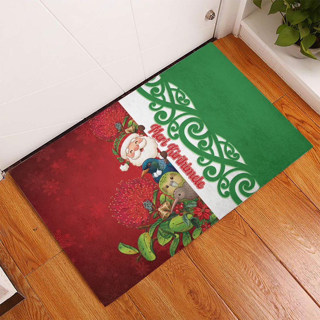 Meri Kirihimete New Zealand Rubber Doormat Cute Santa NZ Animals and Pohutukawa LT14 - Polynesian Pride