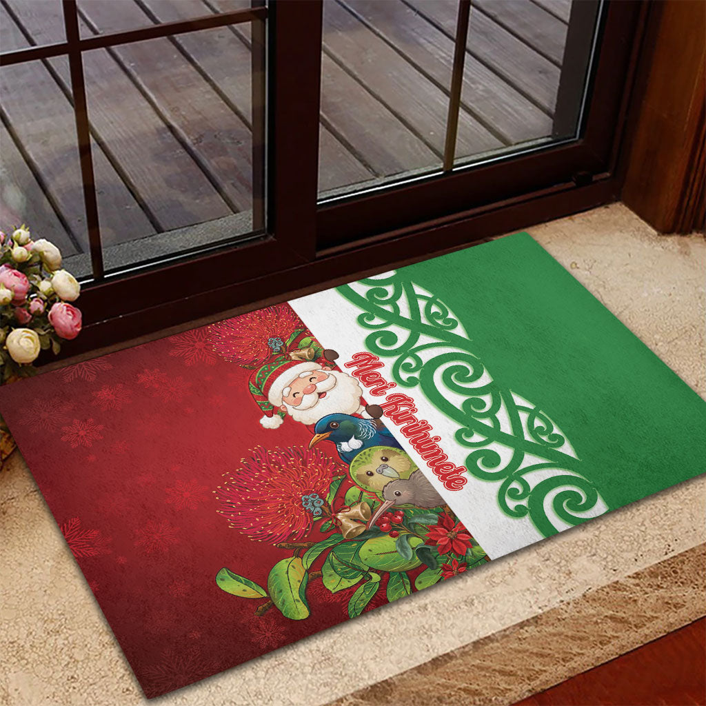 Meri Kirihimete New Zealand Rubber Doormat Cute Santa NZ Animals and Pohutukawa LT14 - Polynesian Pride