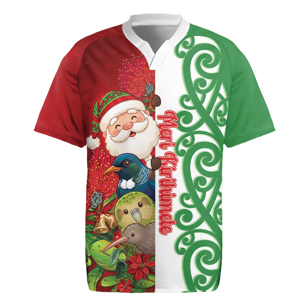 Meri Kirihimete New Zealand Personalised Rugby Jersey Cute Santa NZ Animals and Pohutukawa LT14 Red - Polynesian Pride