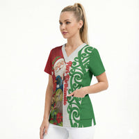 Meri Kirihimete New Zealand Personalised Scrub Top Cute Santa NZ Animals and Pohutukawa LT14 - Polynesian Pride