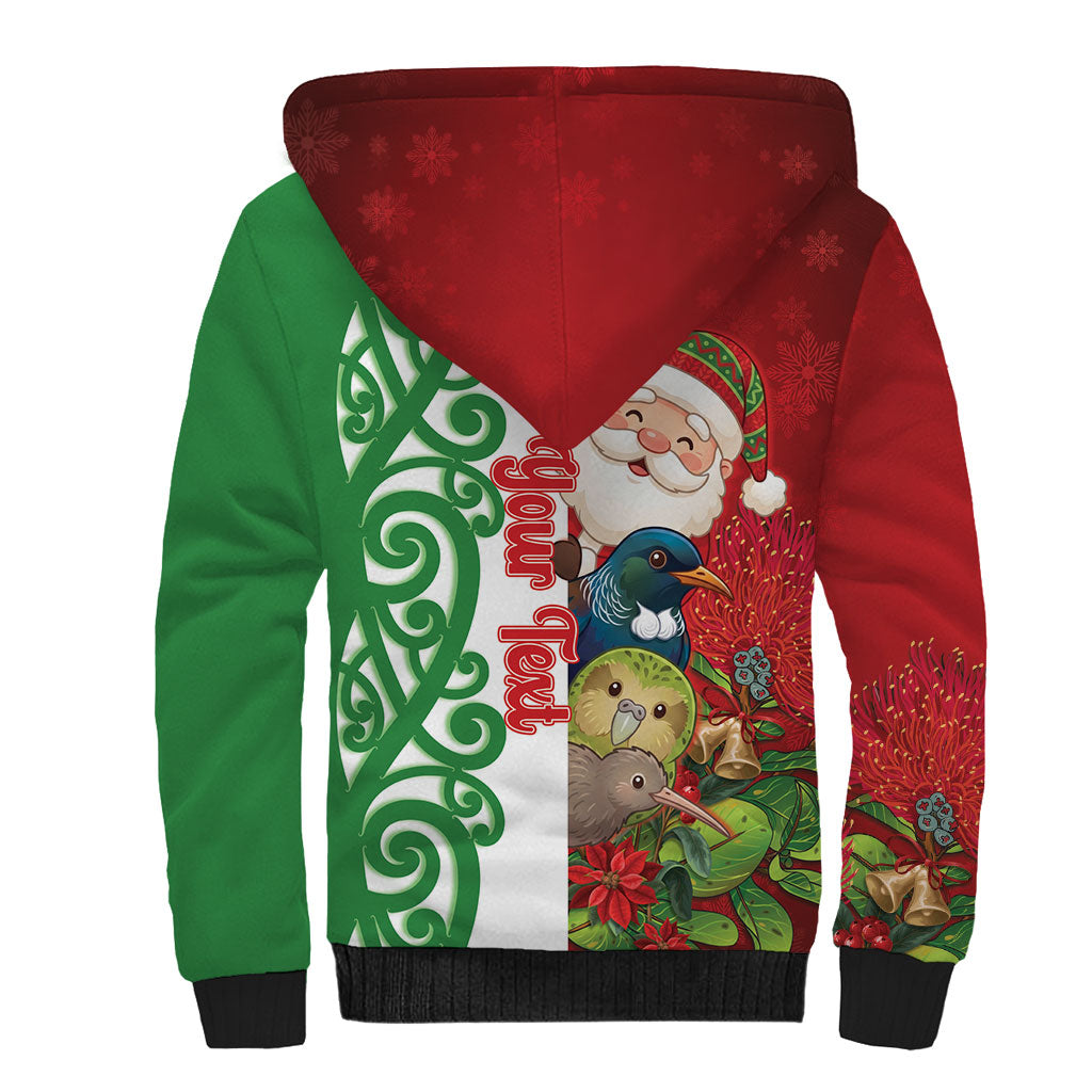 Meri Kirihimete New Zealand Personalised Sherpa Hoodie Cute Santa NZ Animals and Pohutukawa LT14 - Polynesian Pride