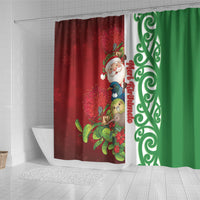 Meri Kirihimete New Zealand Shower Curtain Cute Santa NZ Animals and Pohutukawa LT14 - Polynesian Pride