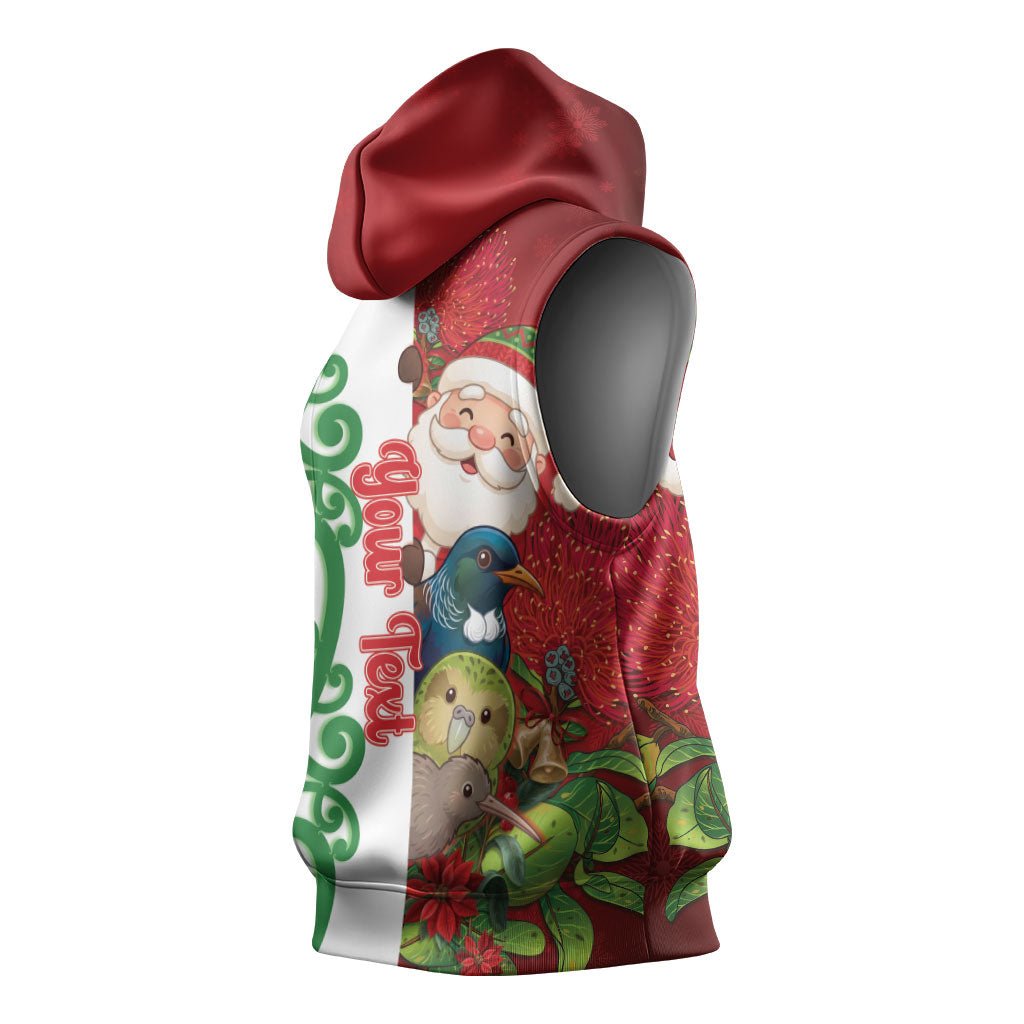 Meri Kirihimete New Zealand Personalised Sleeveless Hoodie Cute Santa NZ Animals and Pohutukawa LT14 - Polynesian Pride