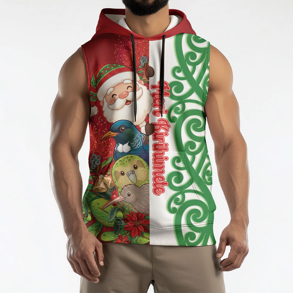 Meri Kirihimete New Zealand Personalised Sleeveless Hoodie Cute Santa NZ Animals and Pohutukawa LT14 - Polynesian Pride