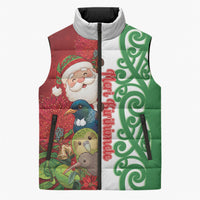 Meri Kirihimete New Zealand Personalised Sleeveless Puffer Jacket Cute Santa NZ Animals and Pohutukawa LT14 Unisex Red - Polynesian Pride