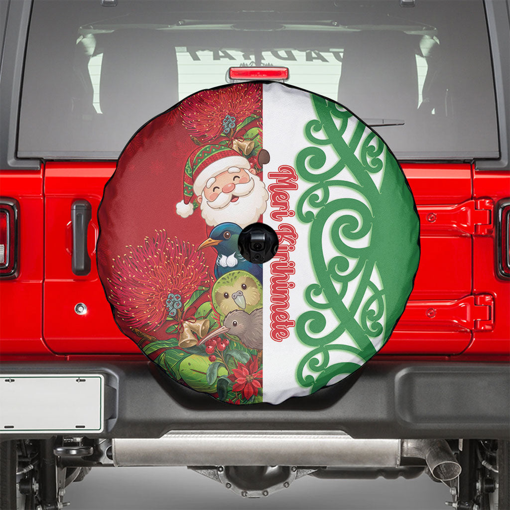 Meri Kirihimete New Zealand Spare Tire Cover Cute Santa NZ Animals and Pohutukawa LT14 - Polynesian Pride