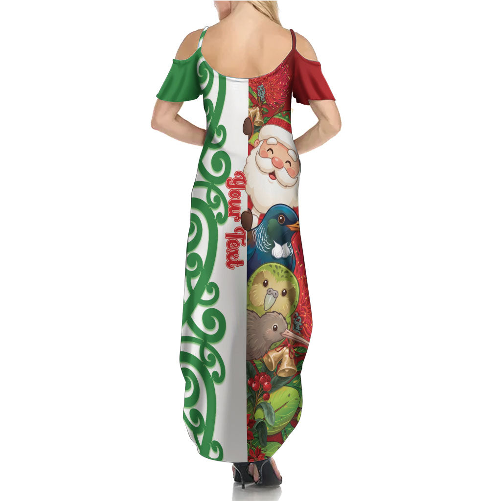 Meri Kirihimete New Zealand Personalised Summer Maxi Dress Cute Santa NZ Animals and Pohutukawa LT14 - Polynesian Pride