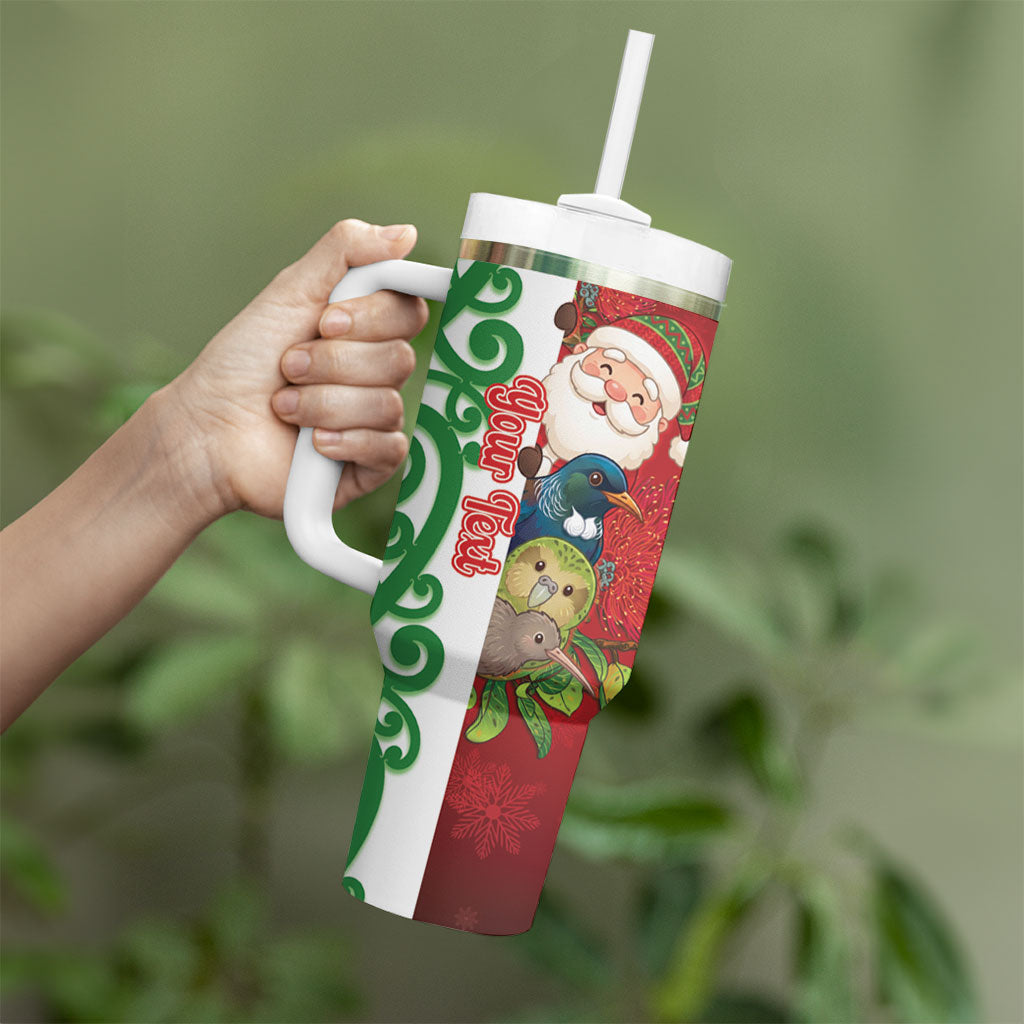 Meri Kirihimete New Zealand Personalised Tumbler With Handle Cute Santa NZ Animals and Pohutukawa LT14 - Polynesian Pride