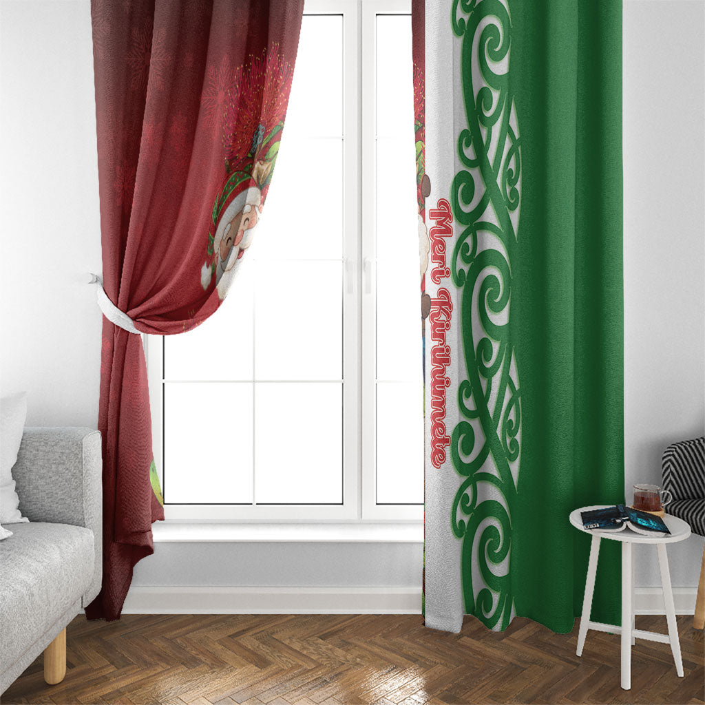 Meri Kirihimete New Zealand Window Curtain Cute Santa NZ Animals and Pohutukawa LT14 - Polynesian Pride