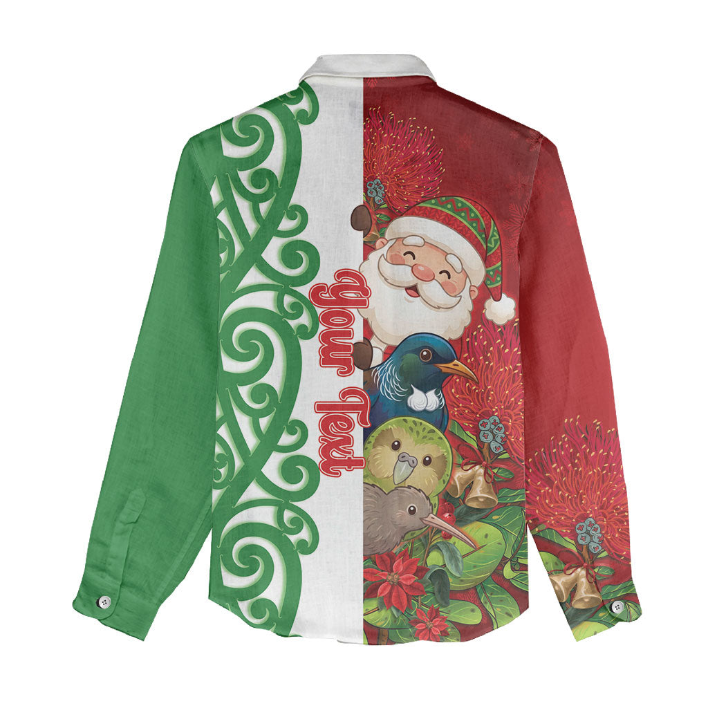 Meri Kirihimete New Zealand Personalised Women Casual Shirt Cute Santa NZ Animals and Pohutukawa LT14 - Polynesian Pride