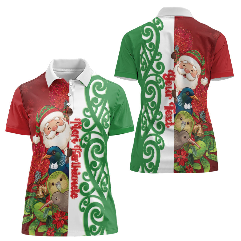 Meri Kirihimete New Zealand Personalised Women Polo Shirt Cute Santa NZ Animals and Pohutukawa LT14 - Polynesian Pride