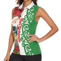 Meri Kirihimete New Zealand Personalised Women Sleeveless Polo Shirt Cute Santa NZ Animals and Pohutukawa LT14 - Polynesian Pride