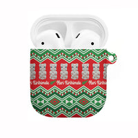 New Zealand Christmas In July AirPods Case Meri Kirihimete Hei Tiki Taniko Motifs Seamless LT14 Red - Polynesian Pride